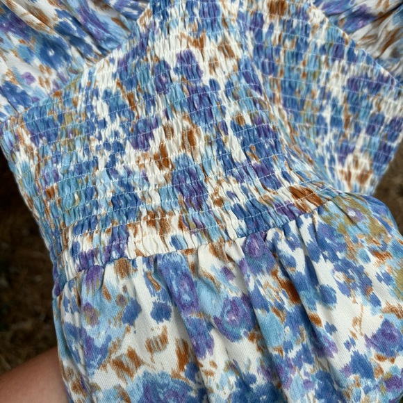 Tiered Abstract Floral Print Maxi Sundress Shirred Waist Flowy Sleeves by Entro - Picture 6 of 6